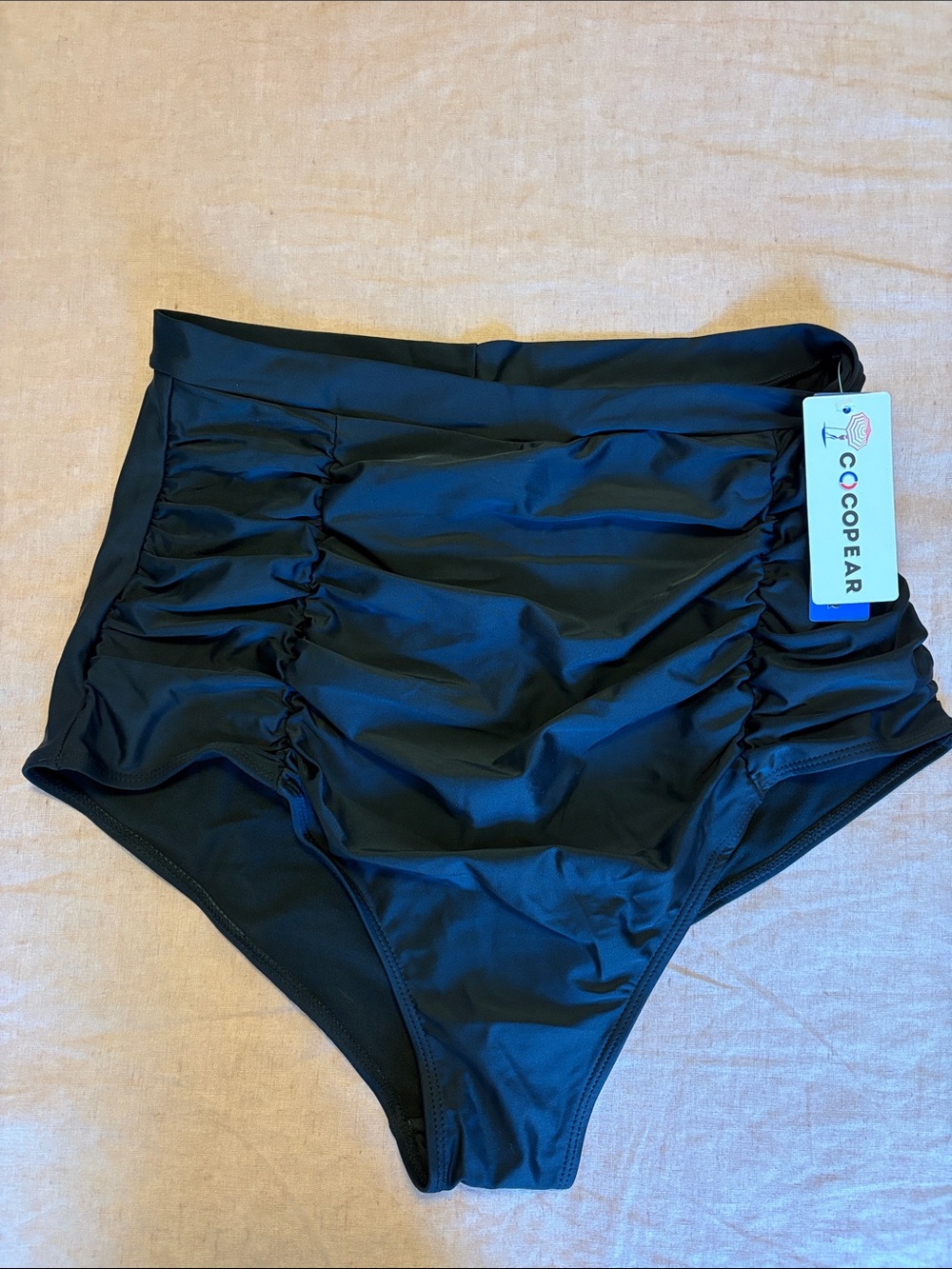NWT Cocopear High-Waisted Black Ruched Women’s Swim Bottom 2XL